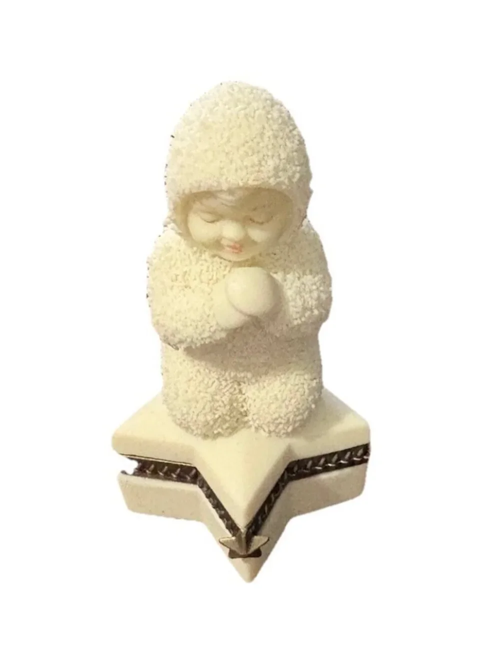-Vintage Snowbabies Sweet Dreams Bisque Porcelain Hinged Box 2.5